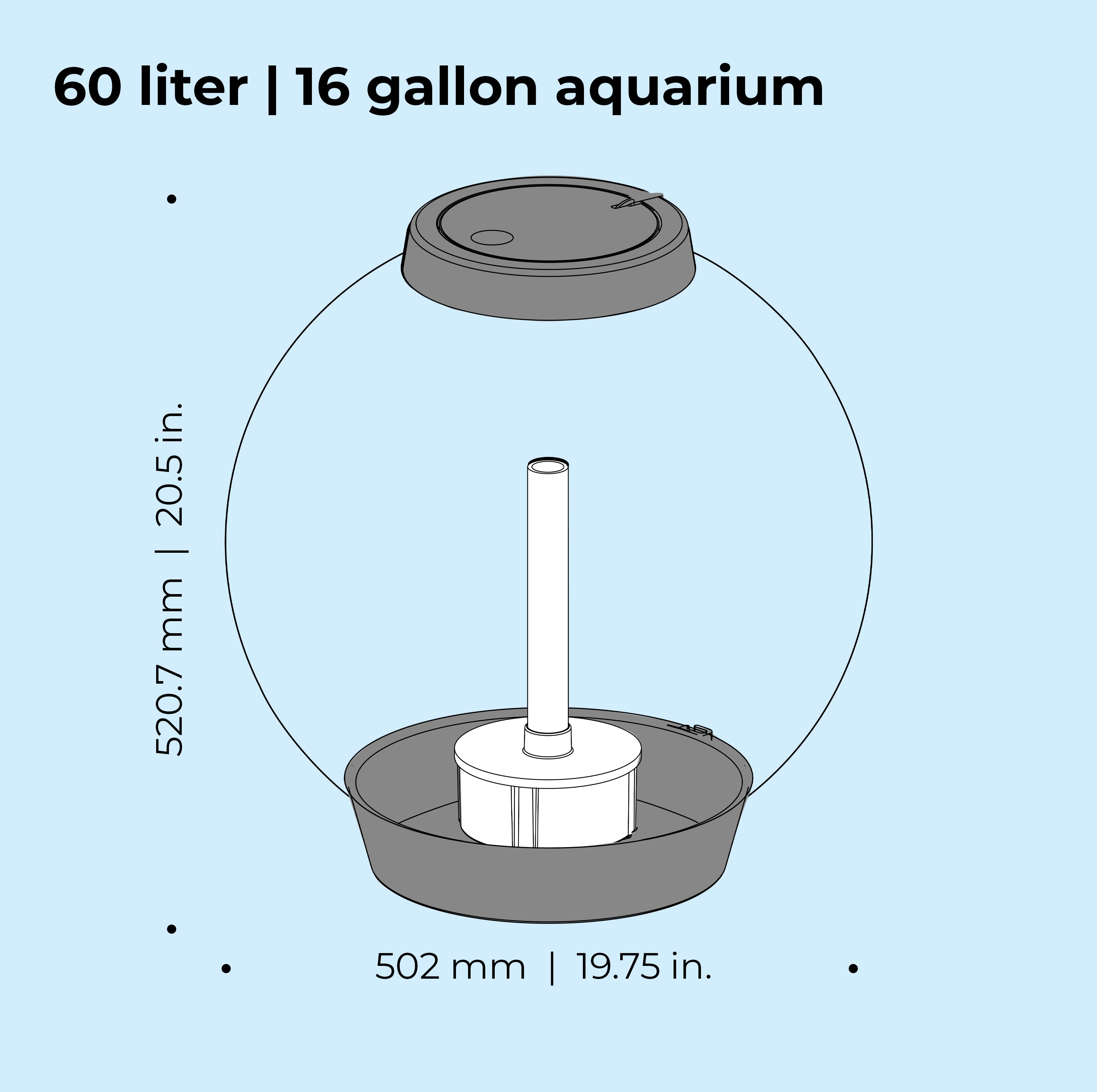 CLASSIC 60 Aquarium with MCR Light - 16 gallon, 60 liter dimension chart