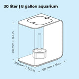 FLOW 30 Aquarium with Standard Light - 8 gallon, 30 liter dimension chart
