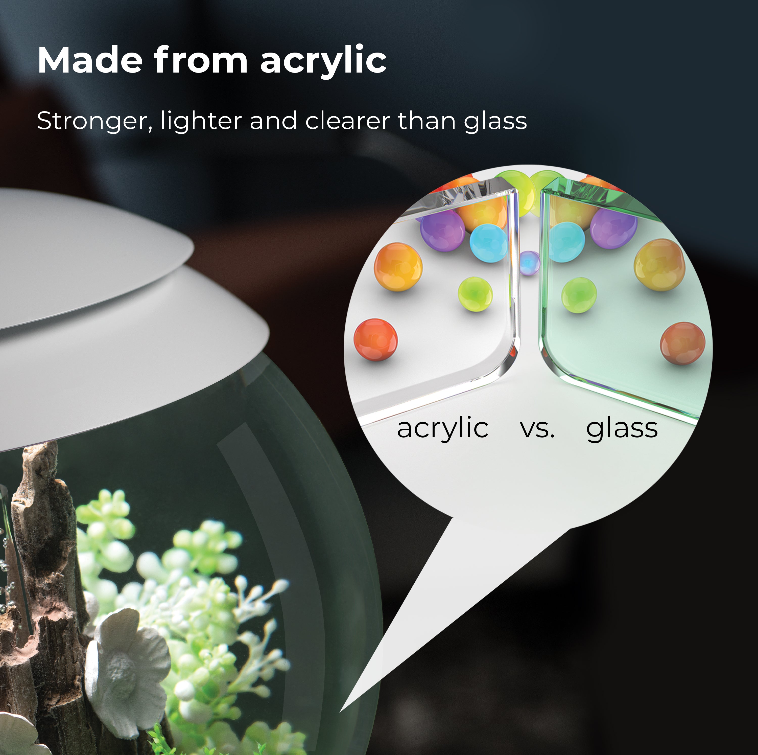 HALO 15 Aquarium with MCR Light - 4 gallon is made from acrylic