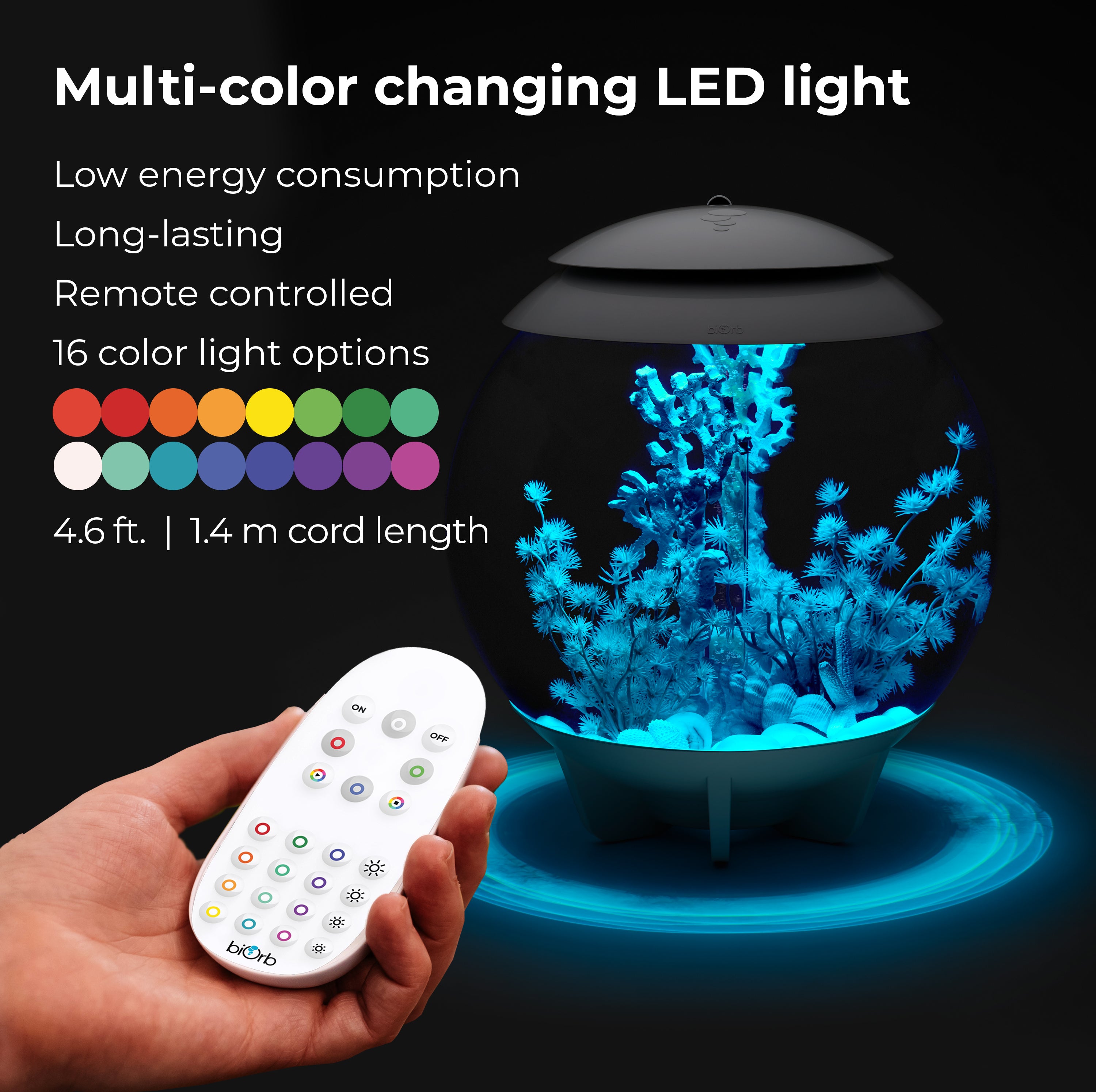 HALO 15 Aquarium with MCR Light - 4 gallon features Multi-color changing LED light