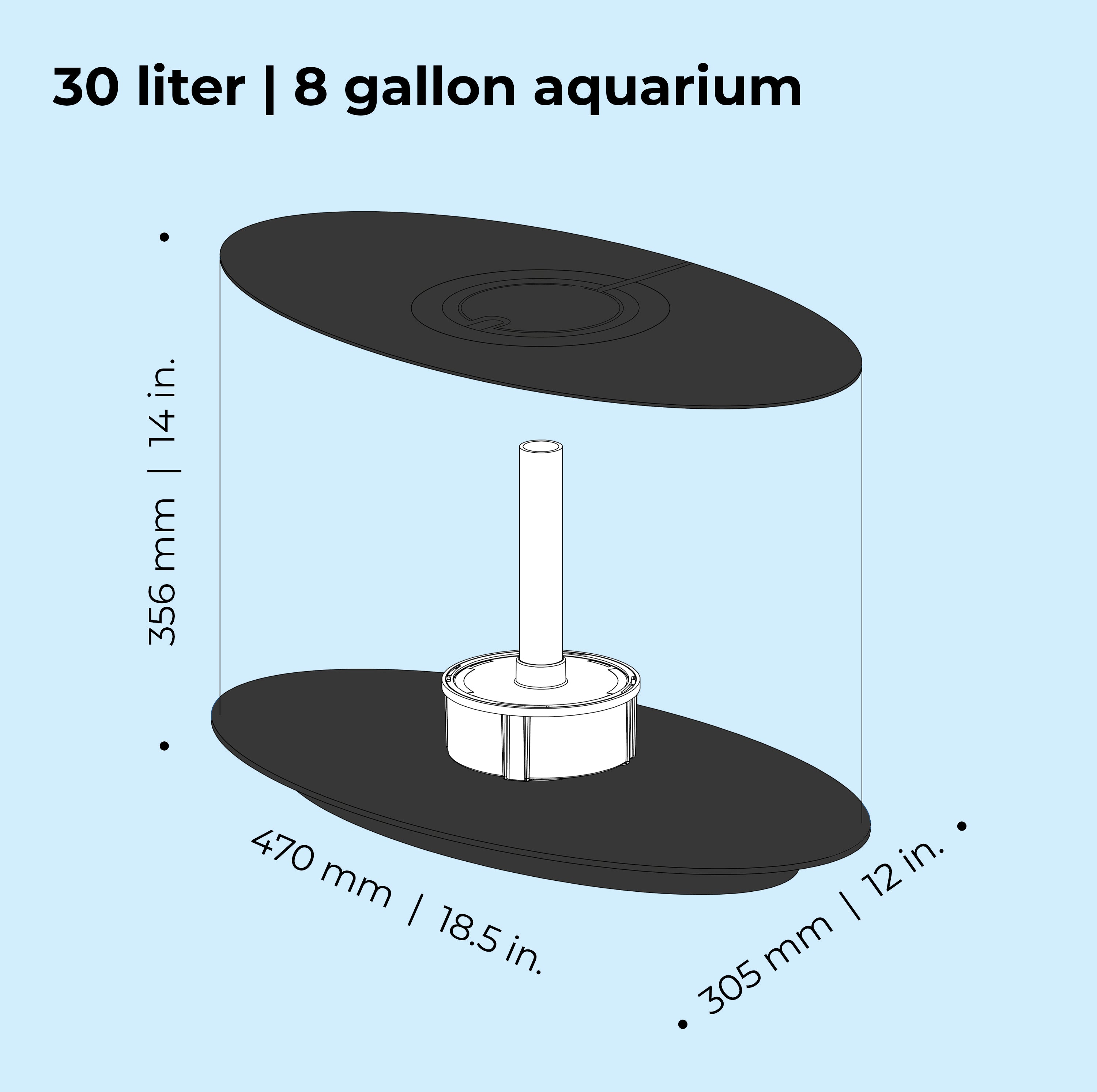 LOOP 30 Aquarium with MCR Light - 8 gallon - Dimensions