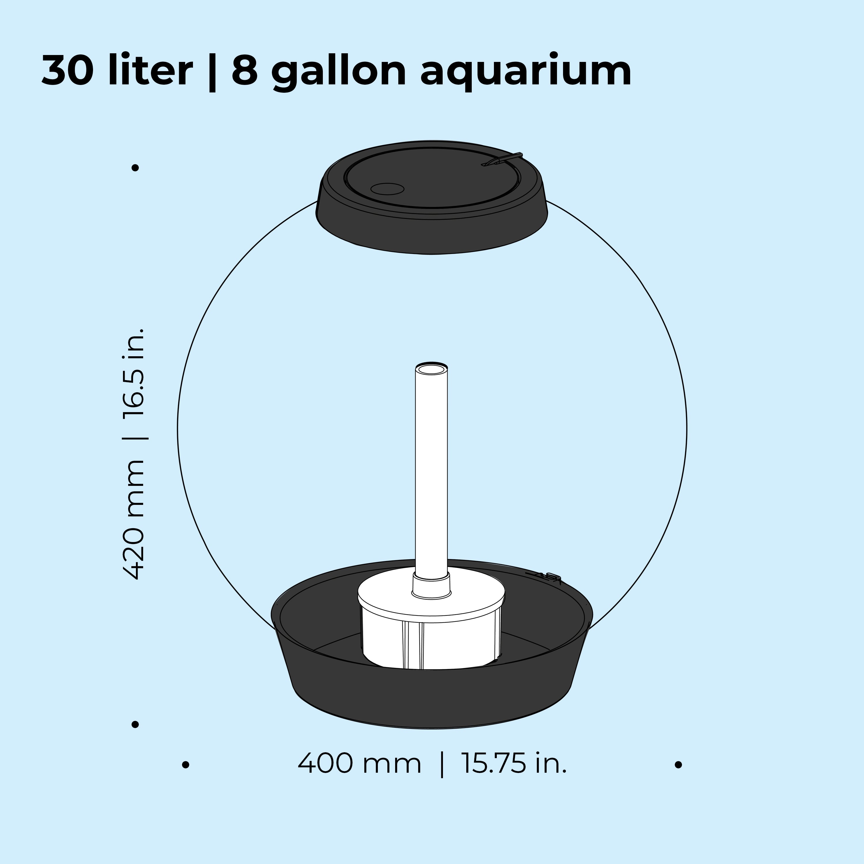 CLASSIC 30 Aquarium with MCR Light - 8 gallon. 30 liter dimension chart