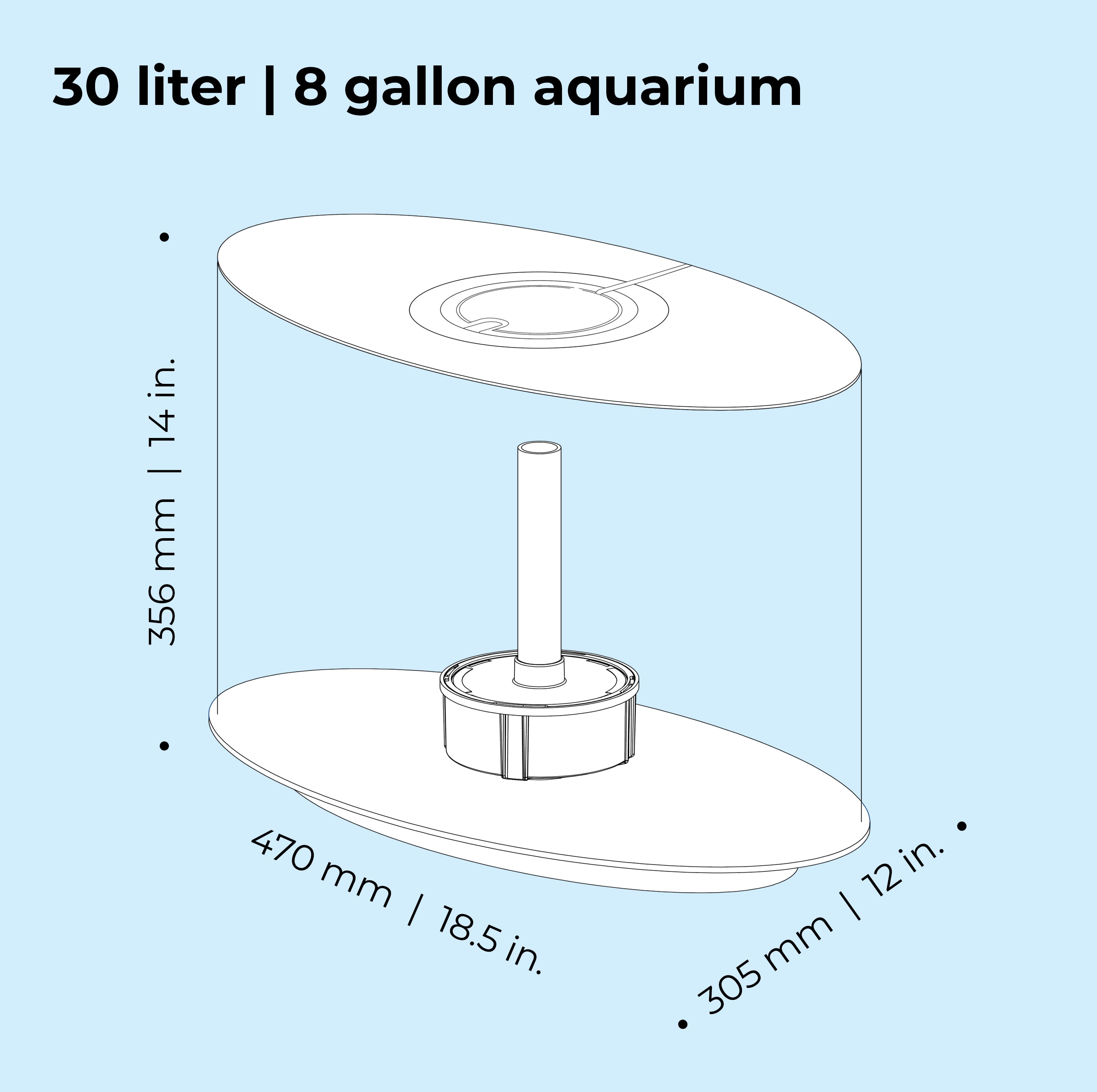 LOOP 30 Aquarium with MCR Light - 8 gallon - Dimensions