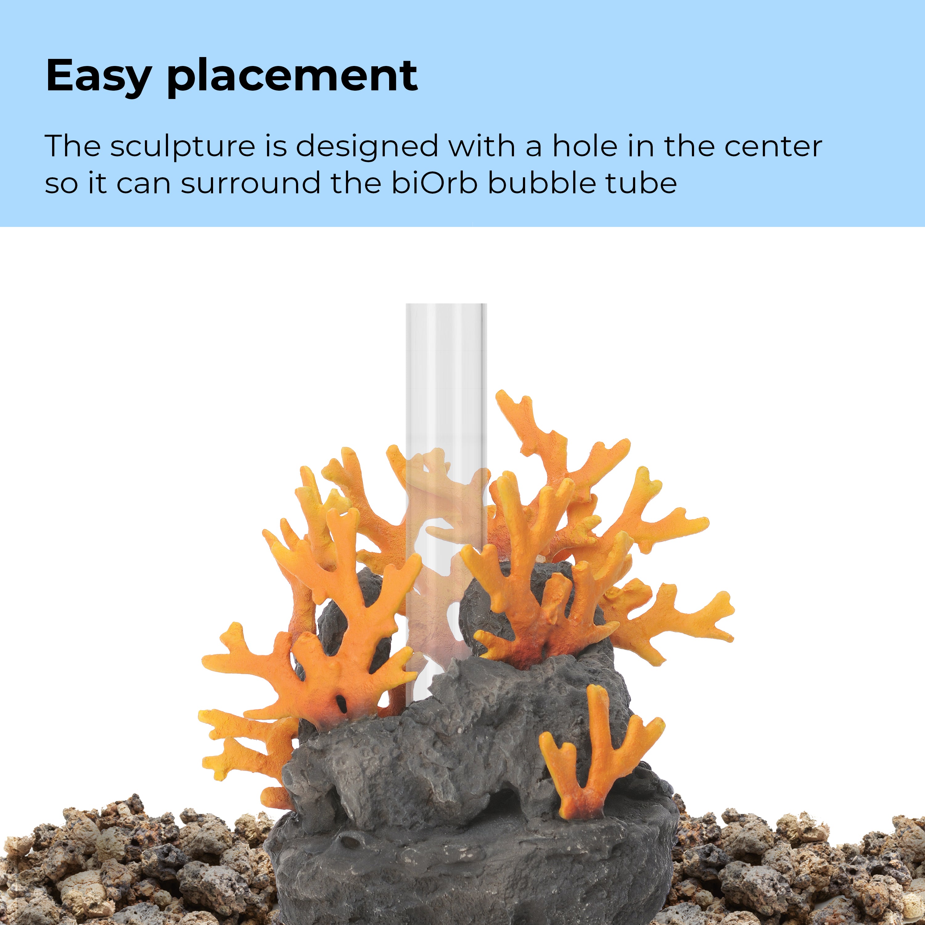 Lava Rock with Fire Coral Sculpture surrounds the biOrb bubble tube