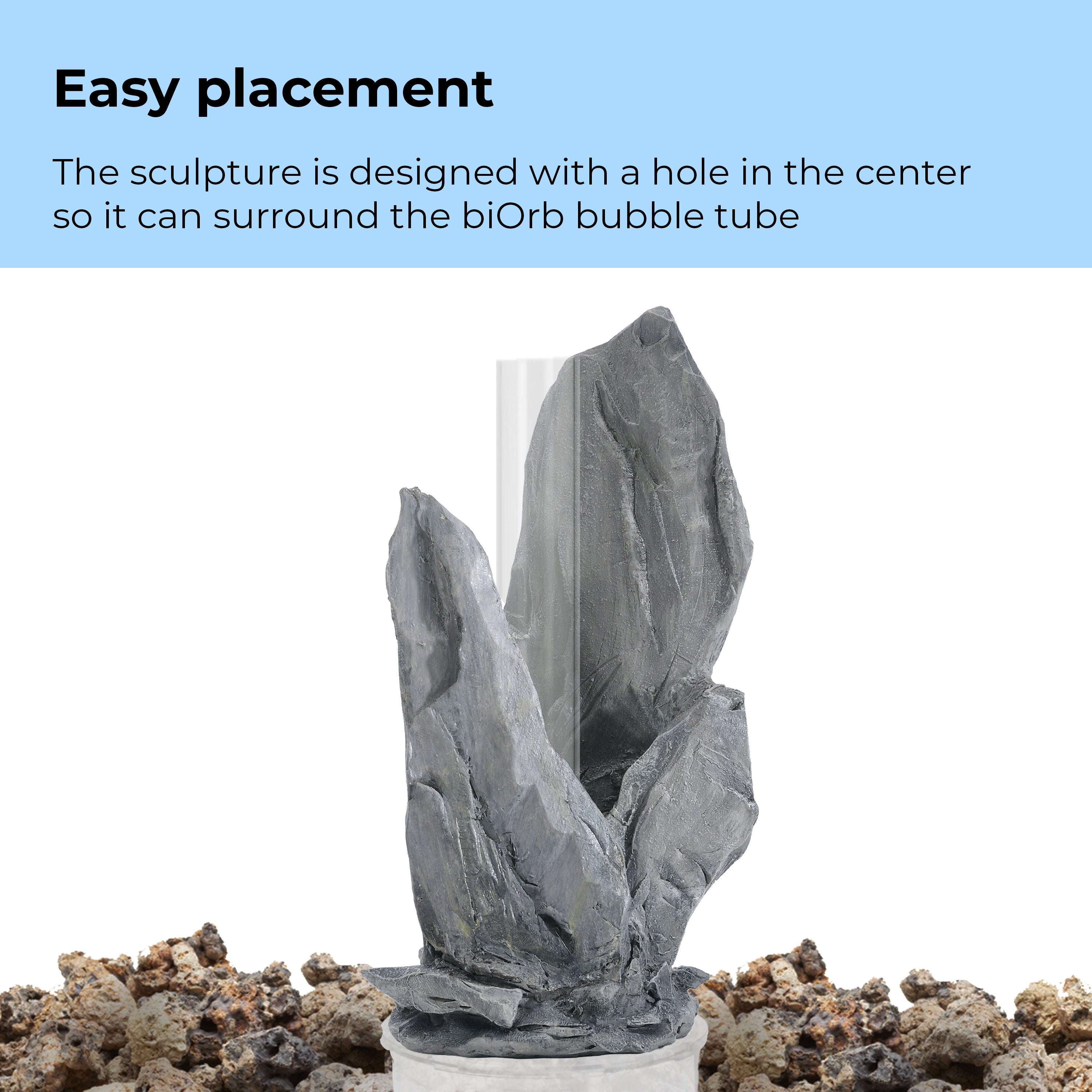 Medium Gray Slate Stack Sculpture surrounds the biOrb bubble tube