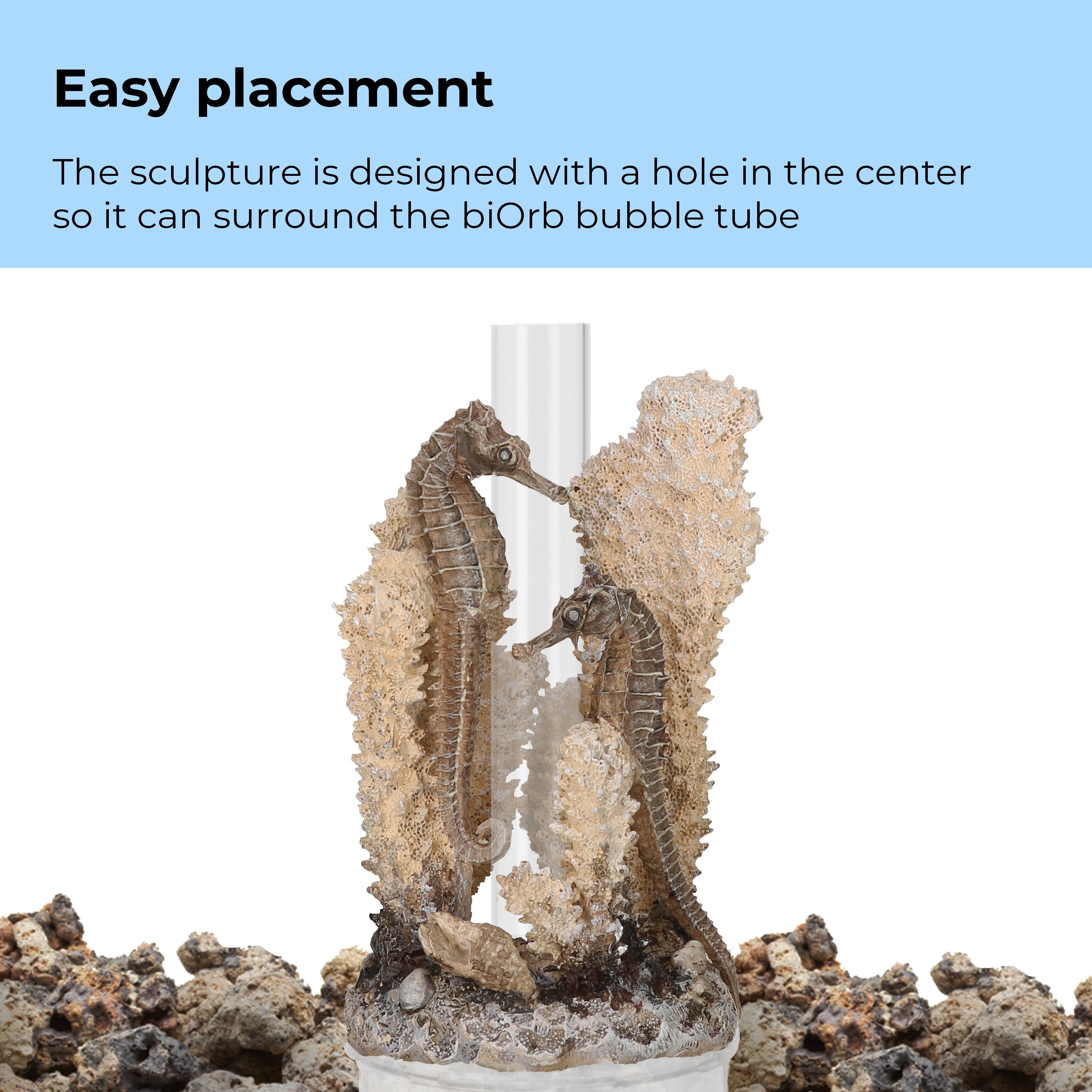 Seahorses on Coral Sculpture, small - Natural Easy placement