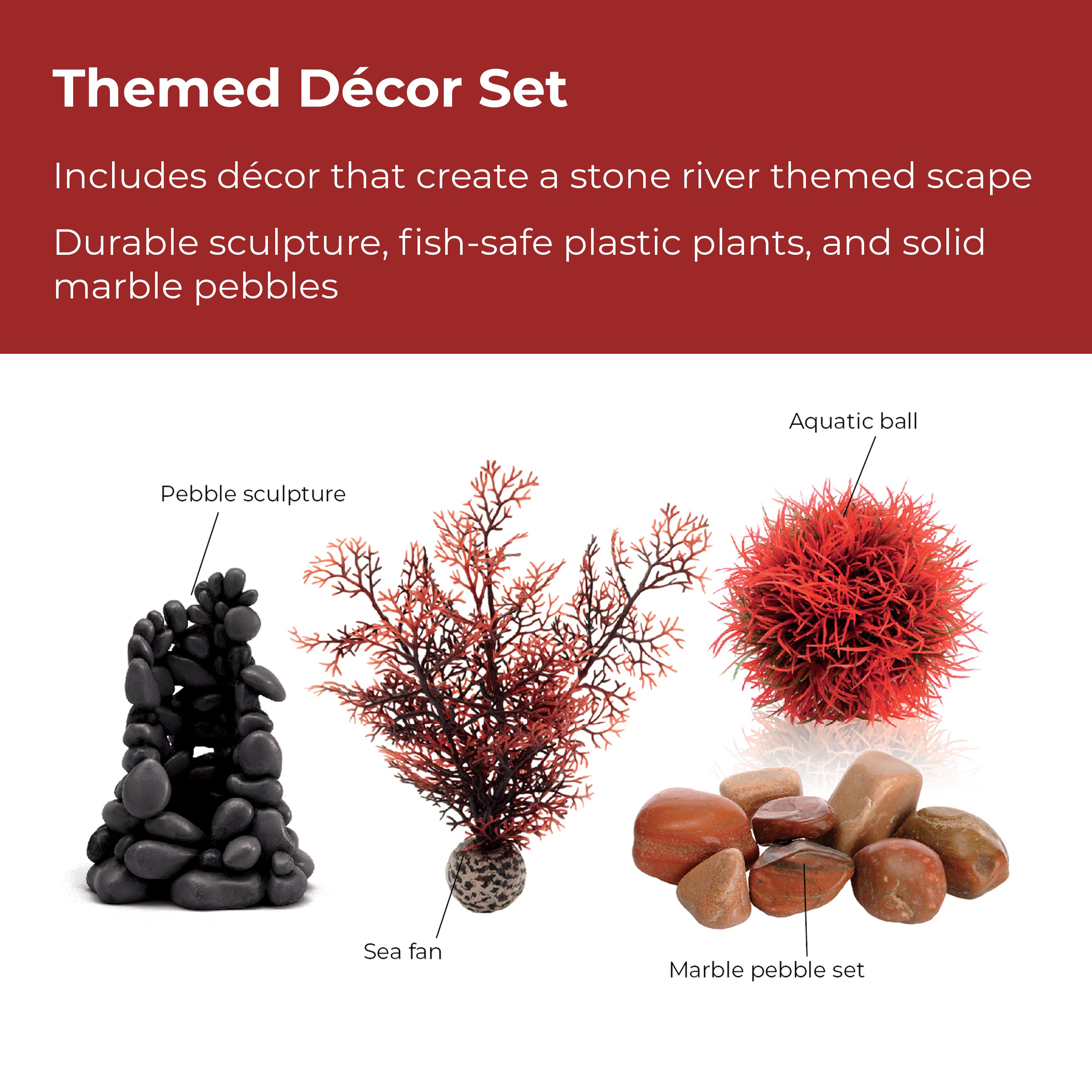 CLASSIC 15 Aquarium Set with LED Light - 4 gallon, Black - Stone River - Themed Decor Set
