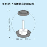 CLASSIC 15 Aquarium with MCR Light - 4 gallon, 15 lite aquarium - dimension chart