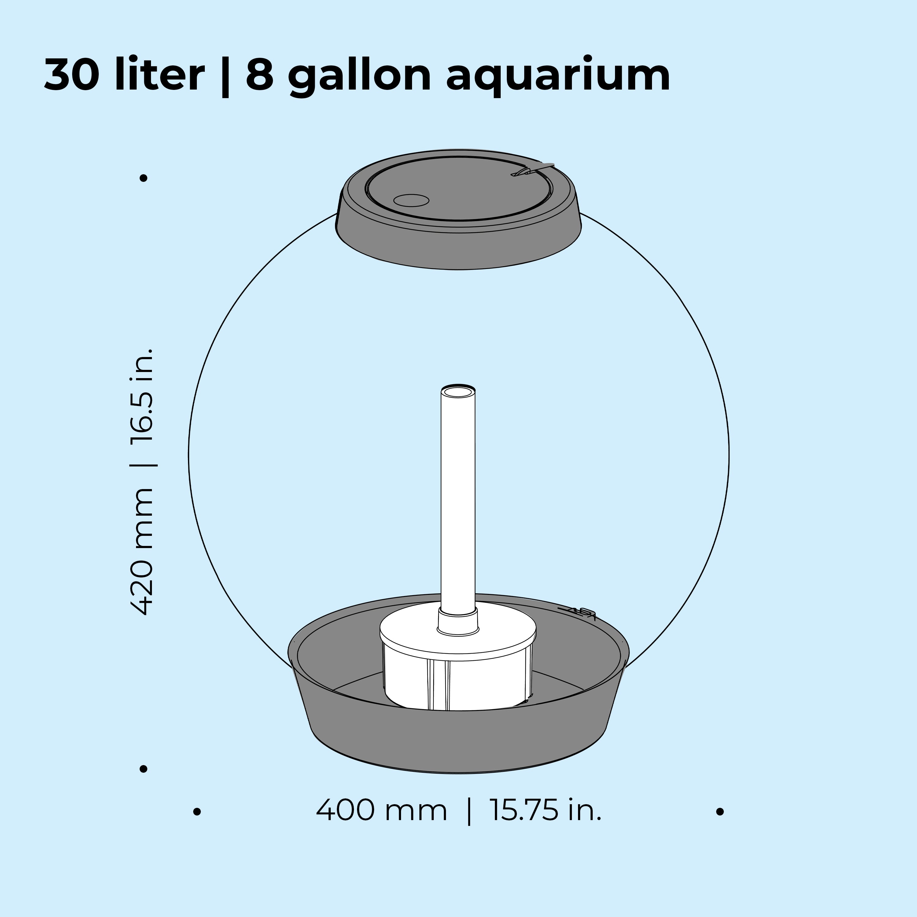 CLASSIC 30 Aquarium with MCR Light - 8 gallon. 30 liter dimension chart
