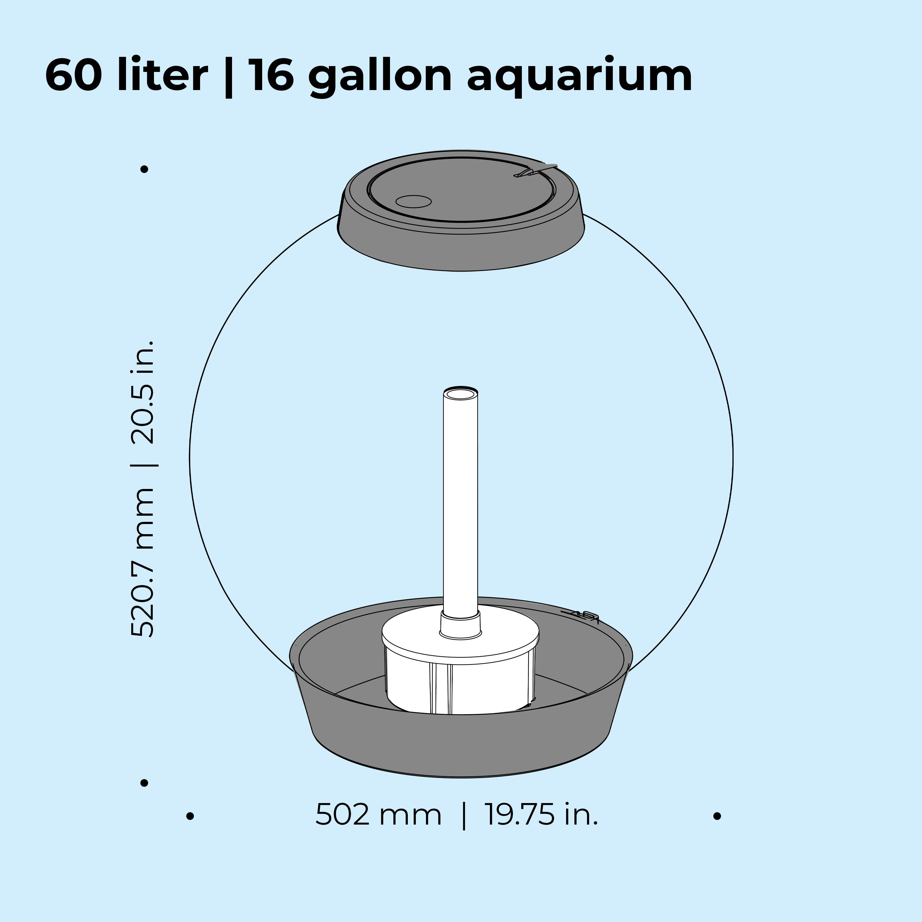 CLASSIC 60 Aquarium with MCR Light - 16 gallon, 60 liter dimension chart