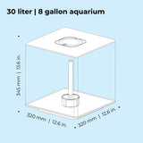 CUBE 30 Aquarium with MCR Light - 8 gallon, 30 liter dimension chart