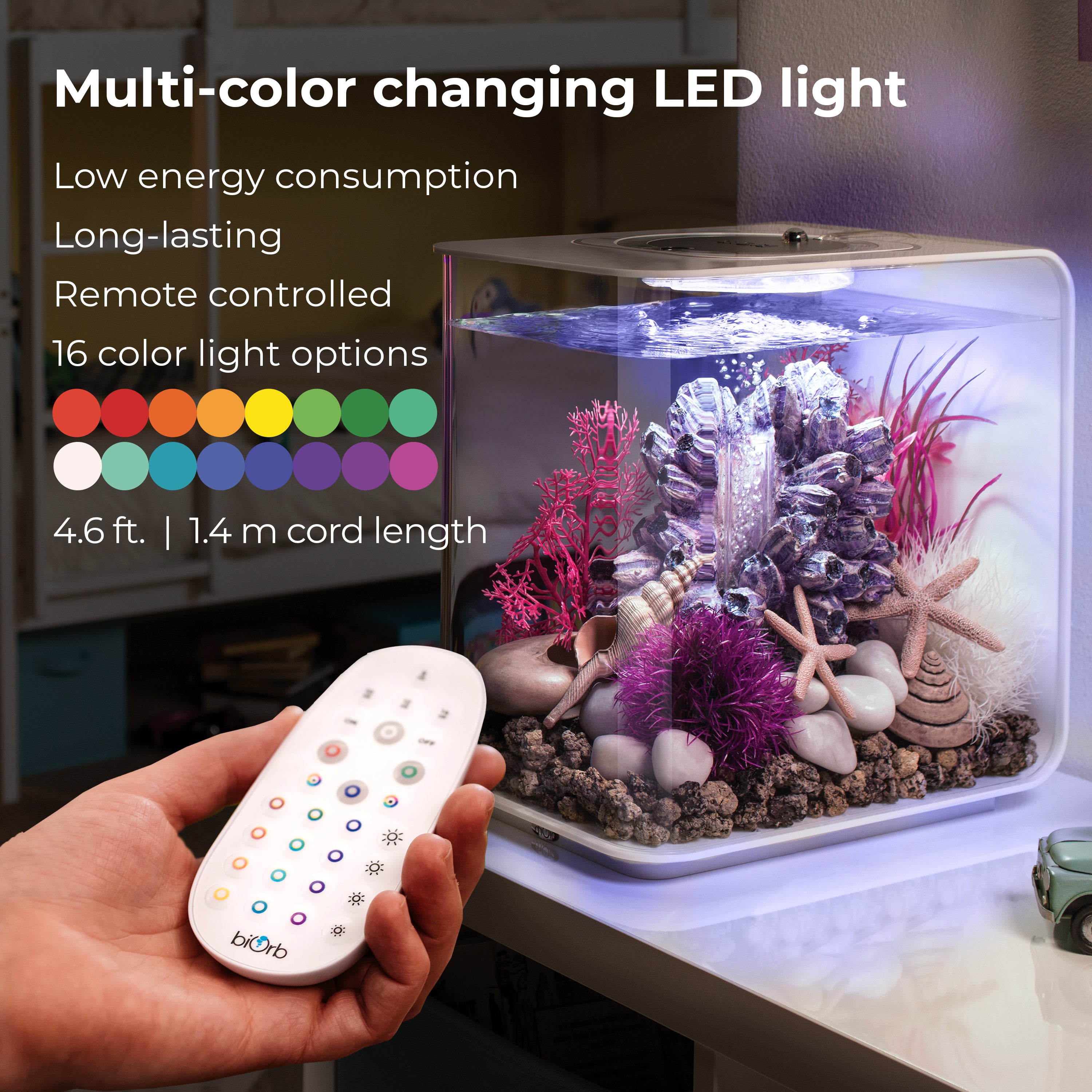 FLOW 15 Aquarium with MCR Light - 4 gallon features Multi-color changing LED light