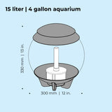 HALO 15 Aquarium with MCR Light - 4 gallon, 15 liter dimension chart