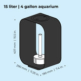 LIFE 15 Aquarium with MCR Light - 4 gallon, 15 liter dimension chart