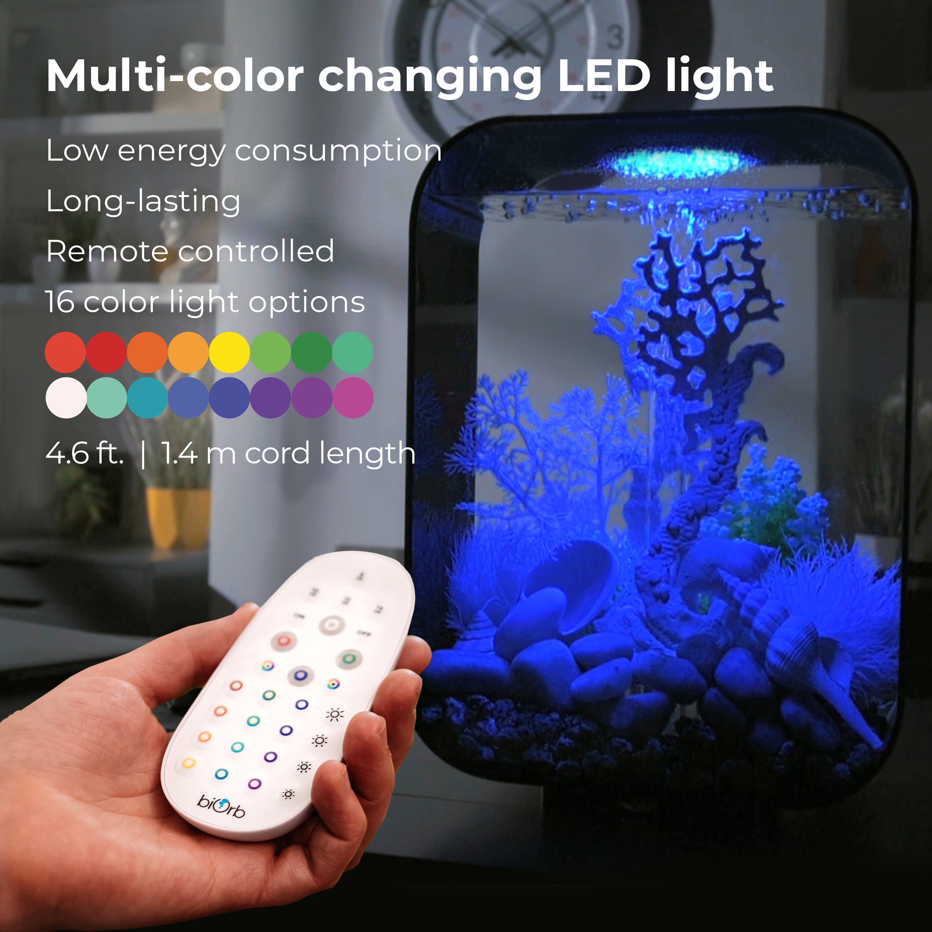 LIFE 15 Aquarium with MCR Light - 4 gallon features Multi-color changing LED light