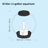 CLASSIC 15 Aquarium with MCR Light - 4 gallon, 15 lite aquarium - dimension chart