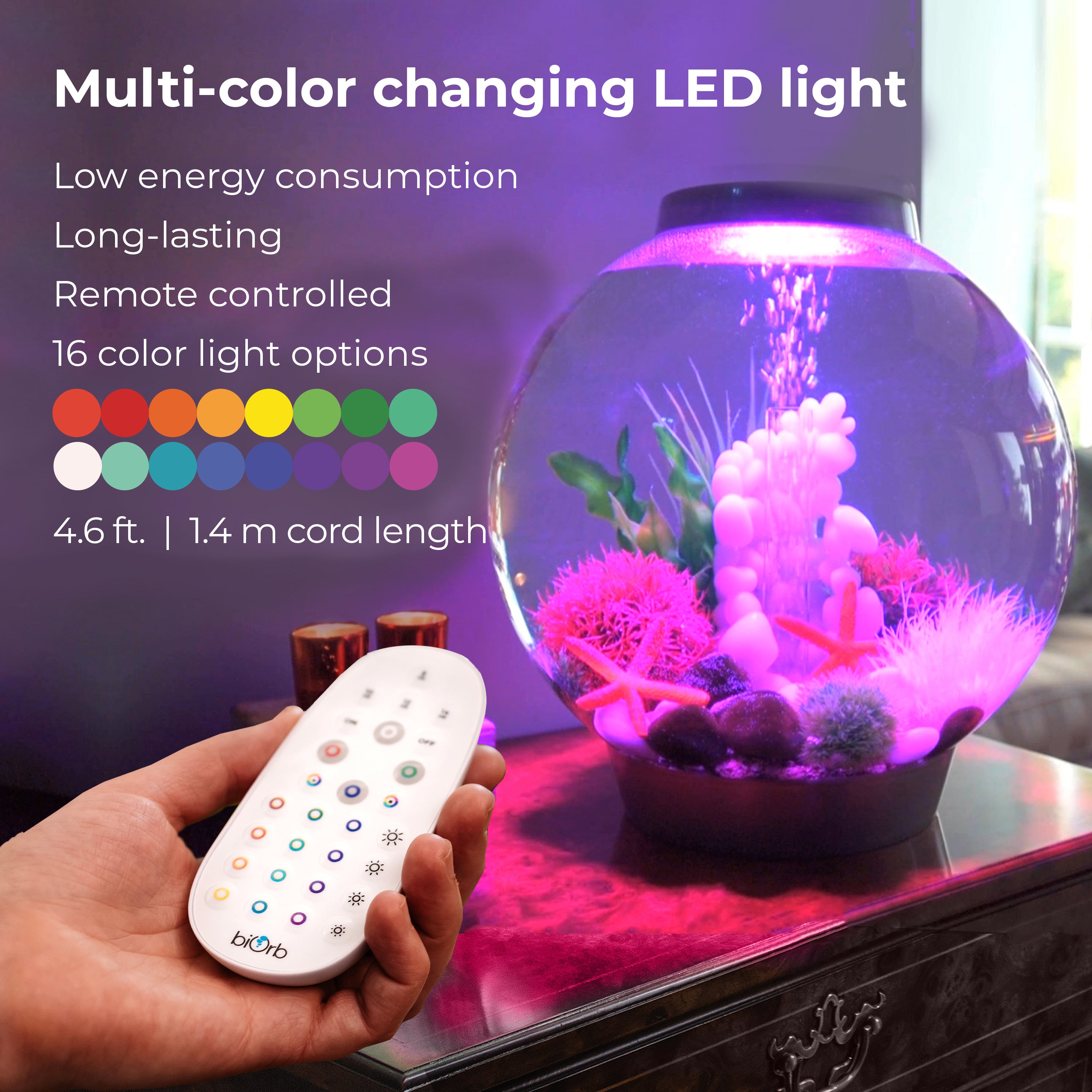 CLASSIC 60 Aquarium with MCR Light - 16 gallon features Multi-color changing LED light
