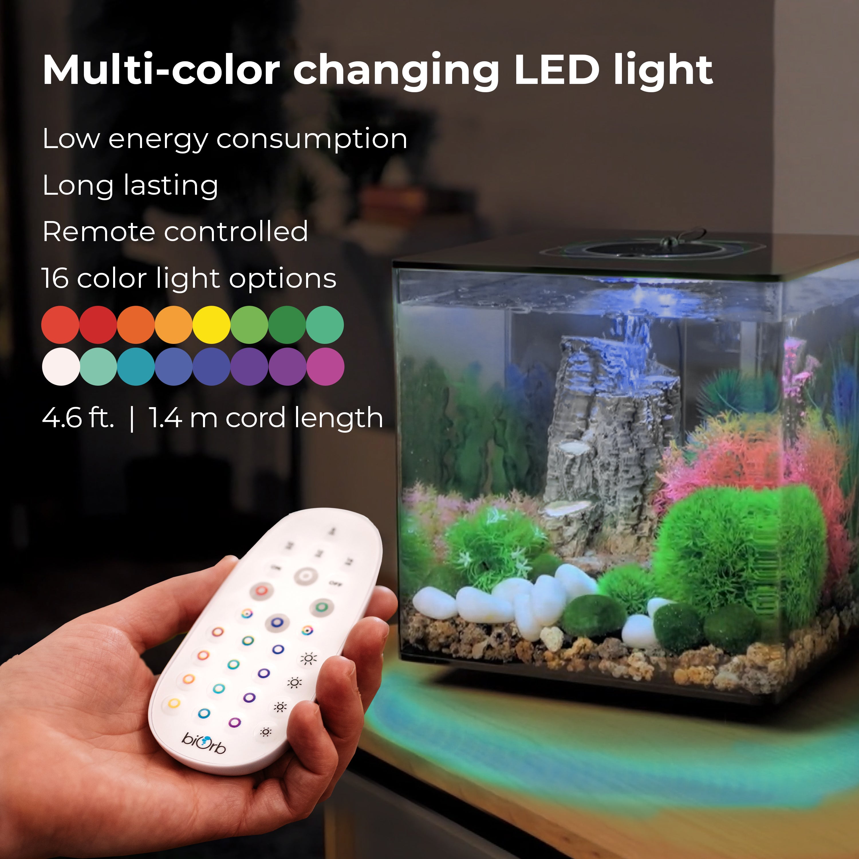 CUBE 30 Aquarium with MCR Light - 8 gallon features Multi-color changing LED light