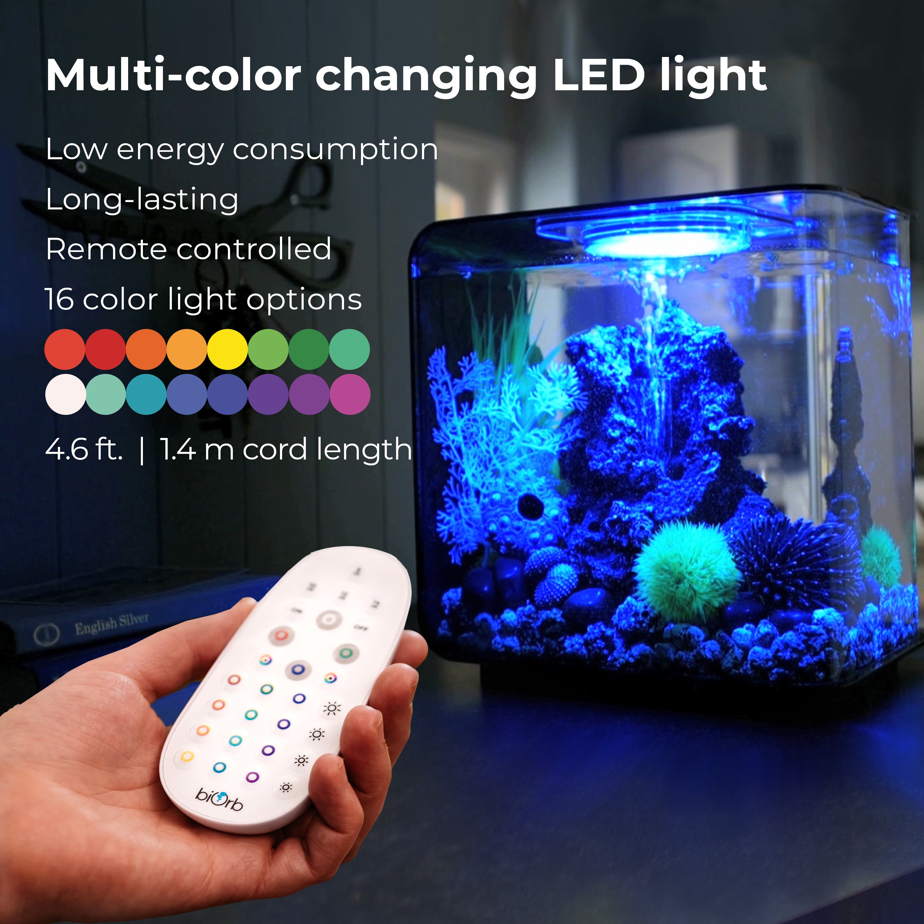FLOW 15 Aquarium with MCR Light - 4 gallon features Multi-color changing LED light