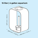 LIFE 15 Aquarium with Standard Light - 4 gallon, 15 liter dimension chart