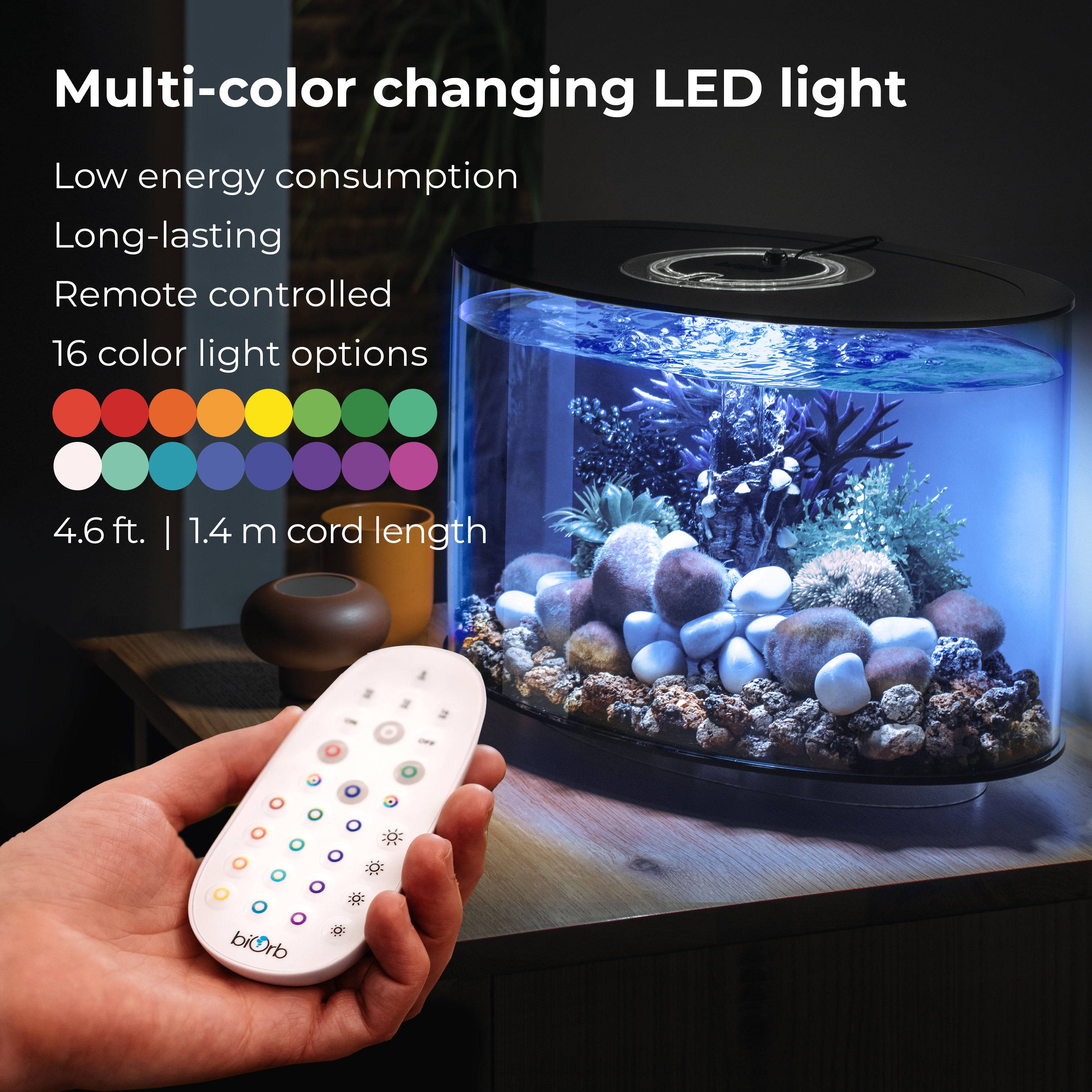 LOOP 15 Aquarium with MCR Light - 4 gallon features Multi-color changing LED light